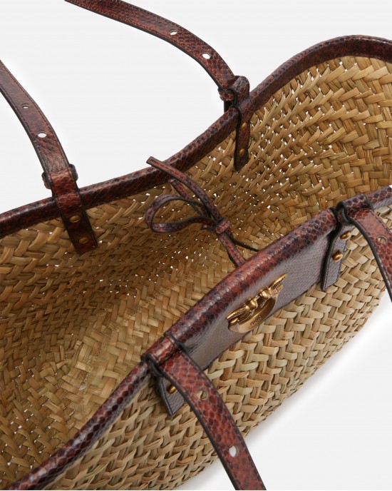 Pinko Love Summer Basket Raffia With Reptile-Print Details Light Brown Τσάντα