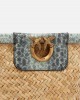 Pinko Love Summer Small Bucket In Woven Raffia And Leather Green Τσάντα