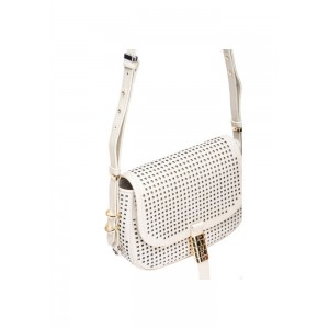 Pinko Saddle Mini White Leather Τσάντα