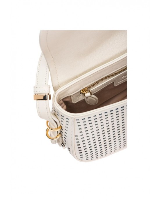 Pinko Saddle Mini White Leather Τσάντα