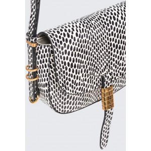 Pinko Saddle Mini White/Black Leather Τσάντα