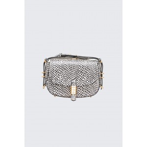 Pinko Saddle Mini White/Black Leather Τσάντα