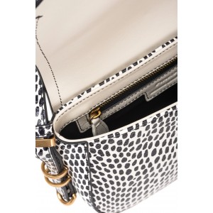 Pinko Saddle Mini White/Black Leather Τσάντα