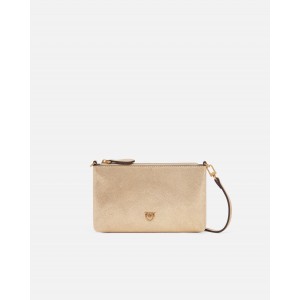 Pinko Flat Horizontal Mini Shiny Gold Suede Leather Τσάντα