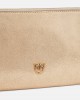 Pinko Flat Horizontal Mini Shiny Gold Suede Leather Τσάντα