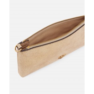 Pinko Flat Horizontal Mini Shiny Gold Suede Leather Τσάντα