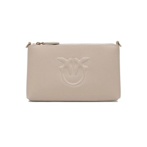 Pinko Flat Horizontal Mini Beige Leather Τσάντα