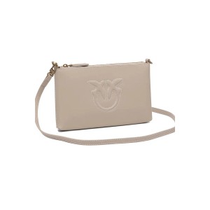 Pinko Flat Horizontal Mini Beige Leather Τσάντα