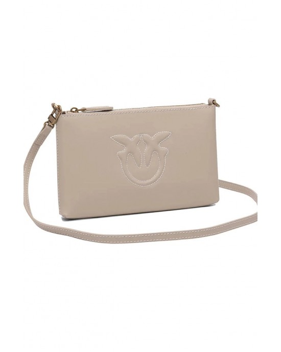 Pinko Flat Horizontal Mini Beige Leather Τσάντα