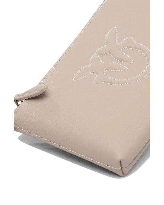 Pinko Flat Horizontal Mini Beige Leather Τσάντα