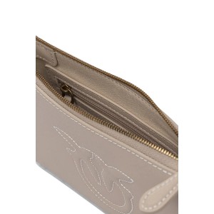 Pinko Flat Horizontal Mini Beige Leather Τσάντα