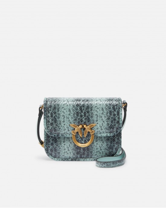 Pinko Love Box Fl Mini Reptile Print Square Green Leather Τσάντα
