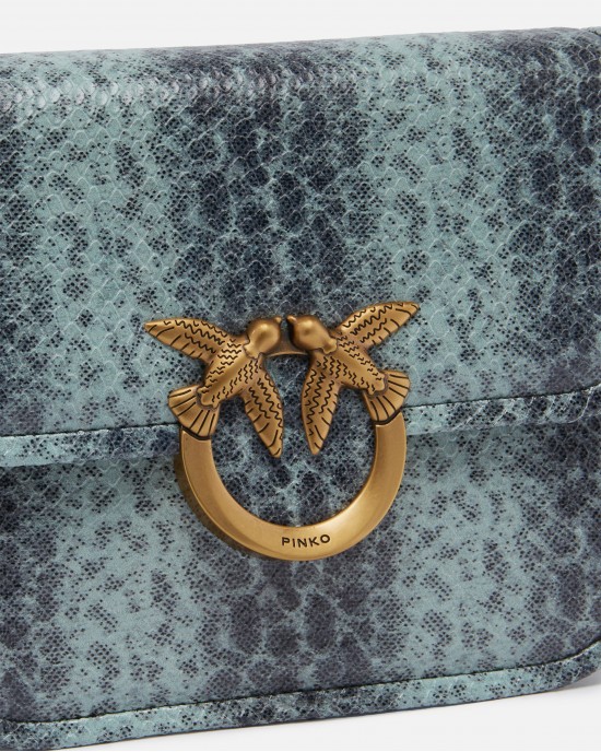 Pinko Love Box Fl Mini Reptile Print Square Green Leather Τσάντα