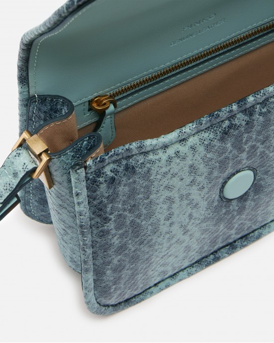 Pinko Love Box Fl Mini Reptile Print Square Green Leather Τσάντα