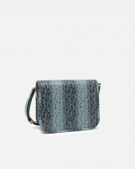 Pinko Love Box Fl Mini Reptile Print Square Green Leather Τσάντα