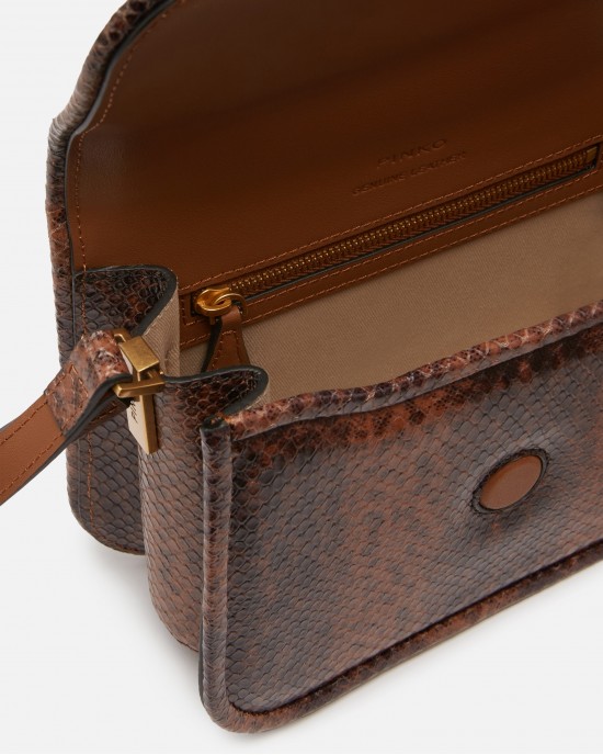 Pinko Love Box Fl Mini Reptile Print Square Brown Leather Τσάντα
