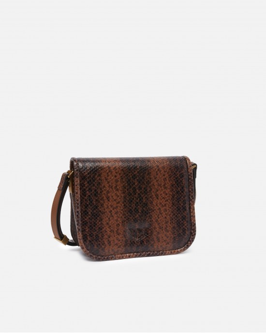 Pinko Love Box Fl Mini Reptile Print Square Brown Leather Τσάντα
