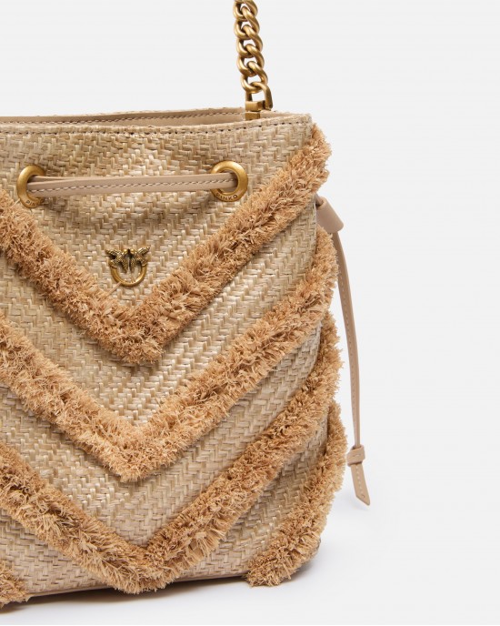 Pinko Secchiello Mini Bucket Beige Rafia Τσάντα