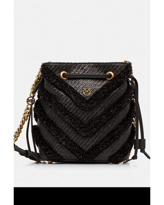 Pinko Secchiello Mini Bucket Brown Rafia Τσάντα