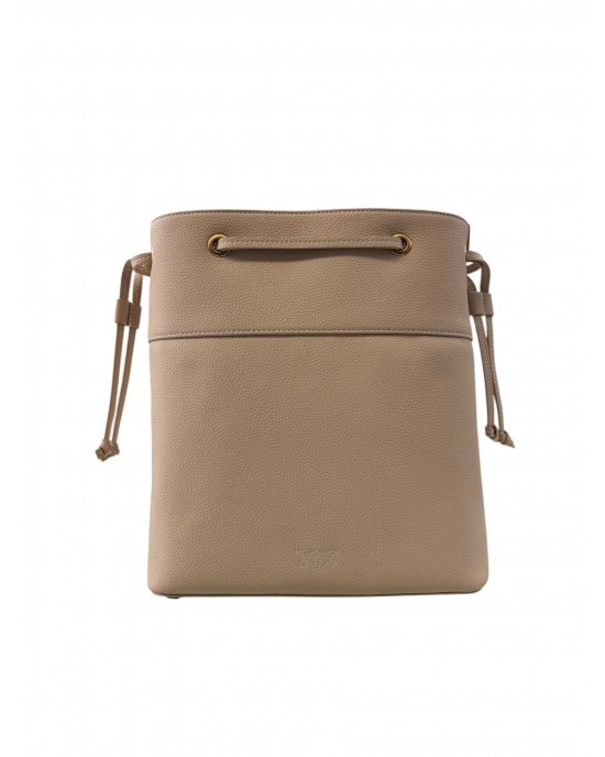 Pinko Secchiello Classic Bucket With Shoulder Strap Beige Leather Τσάντα