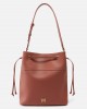 Pinko Secchiello Classic Bucket With Shoulder Strap Light Brown Leather Τσάντα