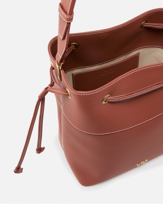 Pinko Secchiello Classic Bucket With Shoulder Strap Light Brown Leather Τσάντα