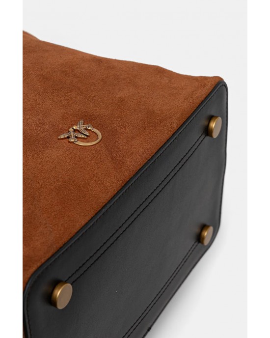 Pinko Secchiello Classic Brown Suede Δερμάτινη Τσάντα