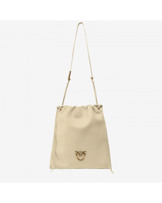 Pinko Slouchy Classic Beige Δερμάτινη Τσάντα