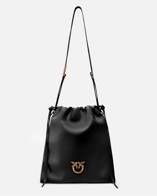 Pinko Slouchy Classic Black Δερμάτινη Τσάντα