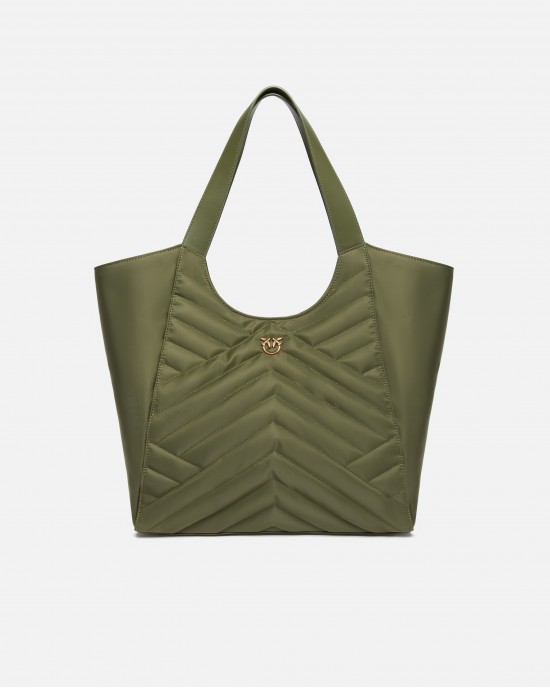 Pinko Tote Recycled Fabric Puzzle Quilt Military Τσάντα