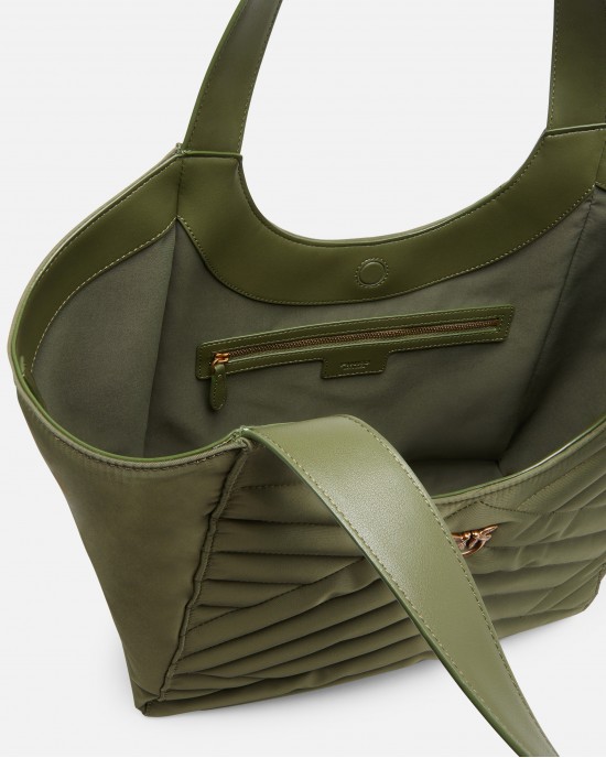Pinko Tote Recycled Fabric Puzzle Quilt Military Τσάντα