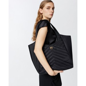Pinko Tote Recycled Fabric Puzzle Quilt Black Τσάντα