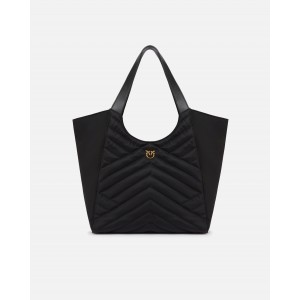 Pinko Tote Recycled Fabric Puzzle Quilt Black Τσάντα