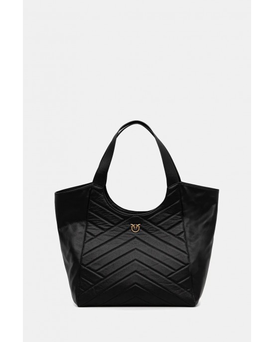 Pinko Tote Puzzle Quilt Black Leather Τσάντα