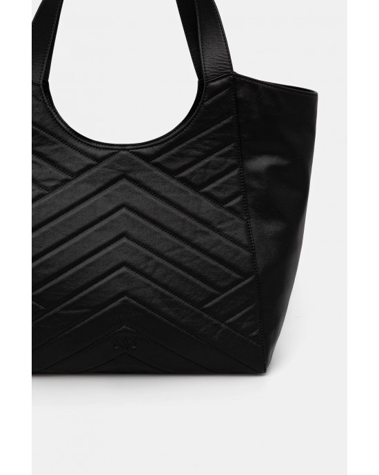 Pinko Tote Puzzle Quilt Black Leather Τσάντα