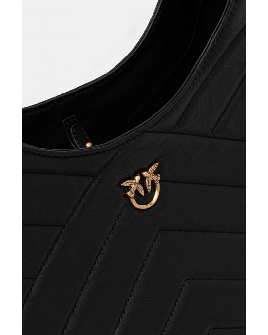 Pinko Tote Puzzle Quilt Black Leather Τσάντα