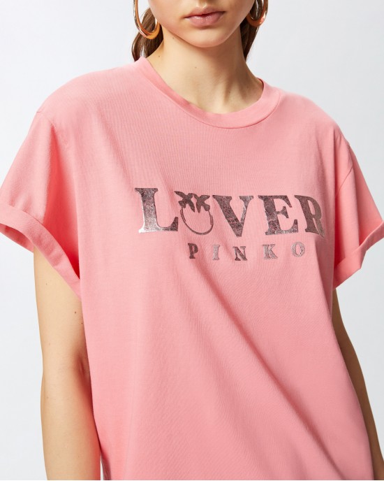 Pinko Torcetti T-shirt Metallic Print Pink Μπλούζα