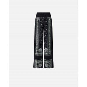 Pinko Spirito Lightweight Wide-leg Bandana Print Black/Lime Παντελόνι