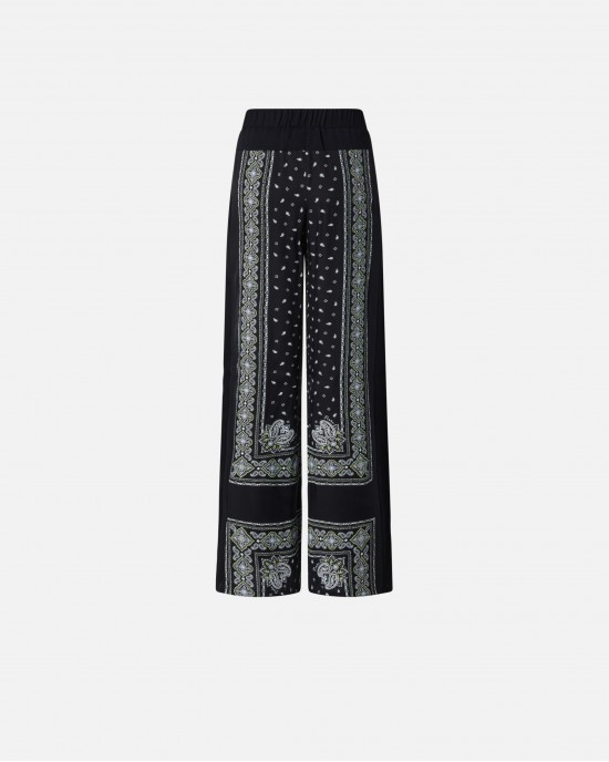 Pinko Spirito Lightweight Wide-leg Bandana Print Black/Lime Παντελόνι