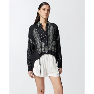 Pinko Clocks Asymmetric With Bandana Print Black/Lime Πουκάμισο