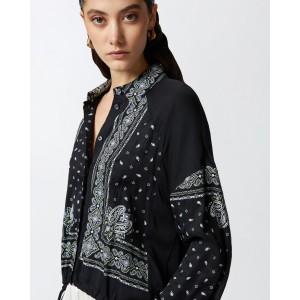 Pinko Clocks Asymmetric With Bandana Print Black/Lime Πουκάμισο