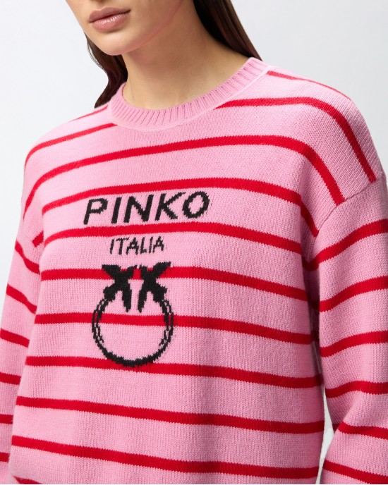 Pinko New Burgos Striped Rosa Πουλόβερ