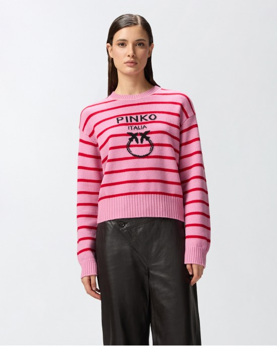 Pinko New Burgos Striped Rosa Πουλόβερ