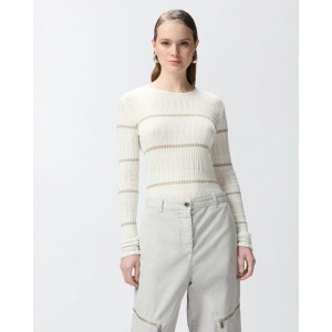 Pinko Pisanino Ribbed With Metallic Stripes White Μπλούζα
