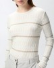 Pinko Pisanino Ribbed With Metallic Stripes White Μπλούζα
