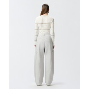 Pinko Pisanino Ribbed With Metallic Stripes White Μπλούζα