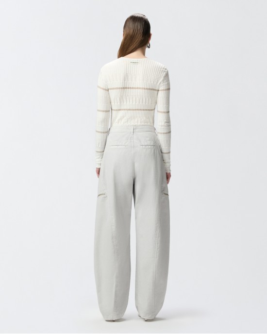 Pinko Pisanino Ribbed With Metallic Stripes White Μπλούζα