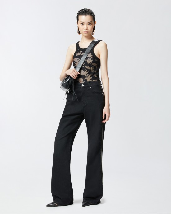 Pinko Wanda Wide Leg With Side Zips Black Τζιν Παντελόνι
