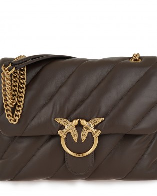 Pinko Large Love Puff Maxi Quilt Leather Brown Τσάντα Ώμου