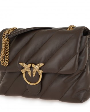 Pinko Large Love Puff Maxi Quilt Leather Brown Τσάντα Ώμου